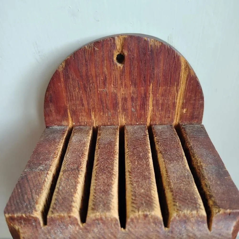 Vintage Wooden Wall-Mounted Knife Holder Brown Well Loved Primitive Farmhouse